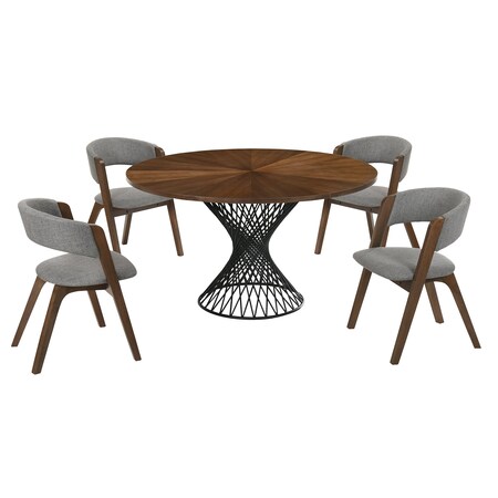 Armen Living Cirque and Rowan 5 Piece Walnut Round Dining Set SETCQDIWA5B